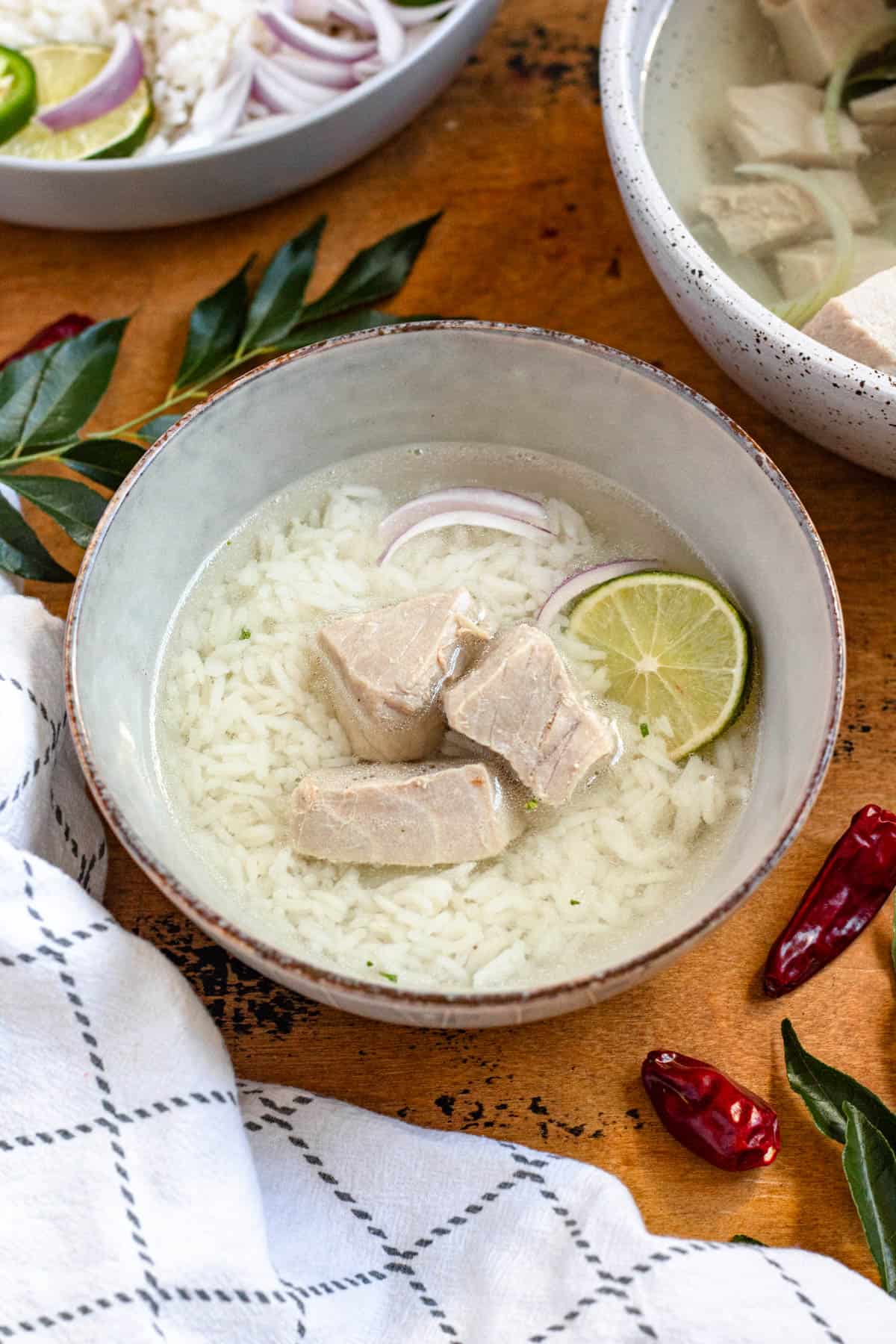 Traditional Maldivian Garudhiya soup with fish and rice